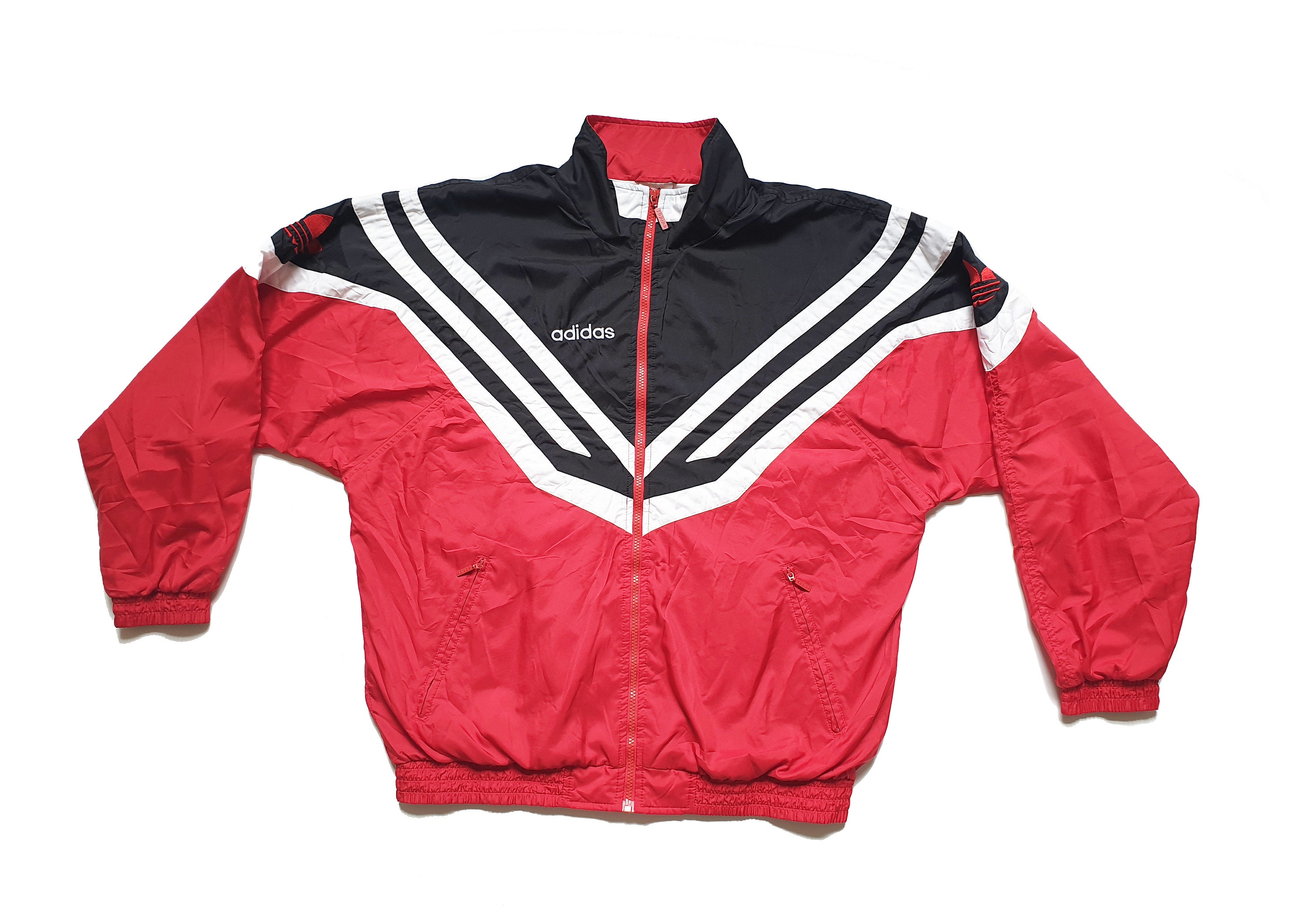Vintage Y2K Adidas track jacket Black Full Zip Sz M Trefoil