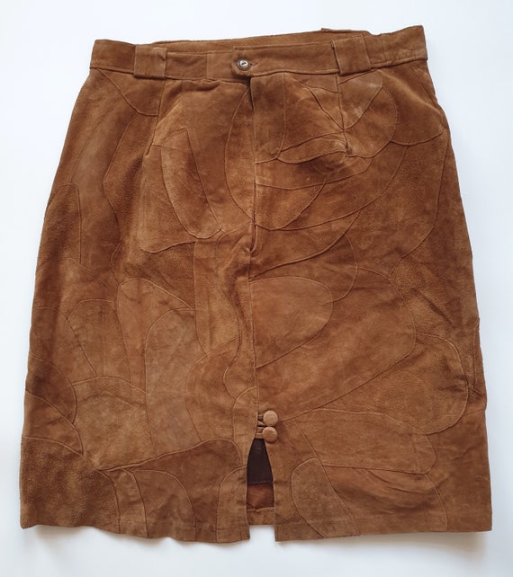 1960s vintage patchwork leather skirt, suede, boh… - image 3