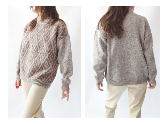 Vintage unisex knit sweater, knitted boho geometr… - image 3