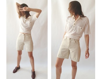 Vintage women's cotton shorts / Y2K 90s minimalist beige boho rustic bermuda booty shorts, vintage clothing