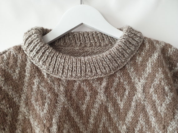 Vintage unisex knit sweater, knitted boho geometr… - image 4