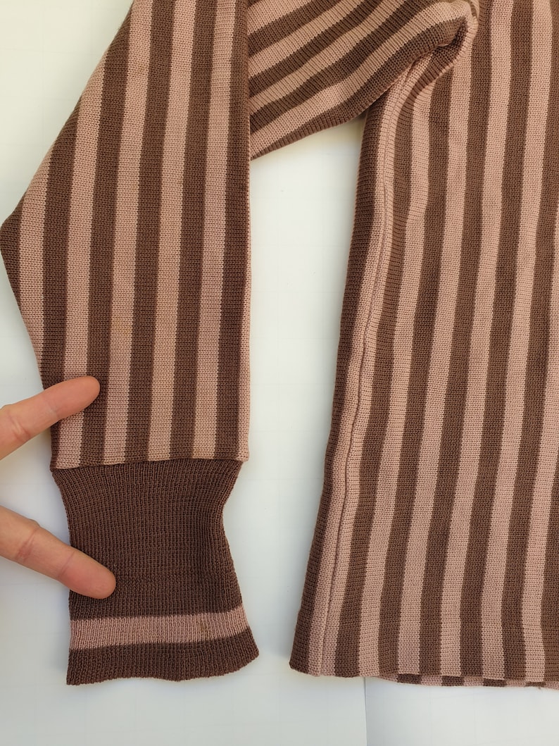 pink brown striped sweater long sleeve top women/'s boho hippie unisex blazer Vintage 70s cardigan cute jumper estimated size S M