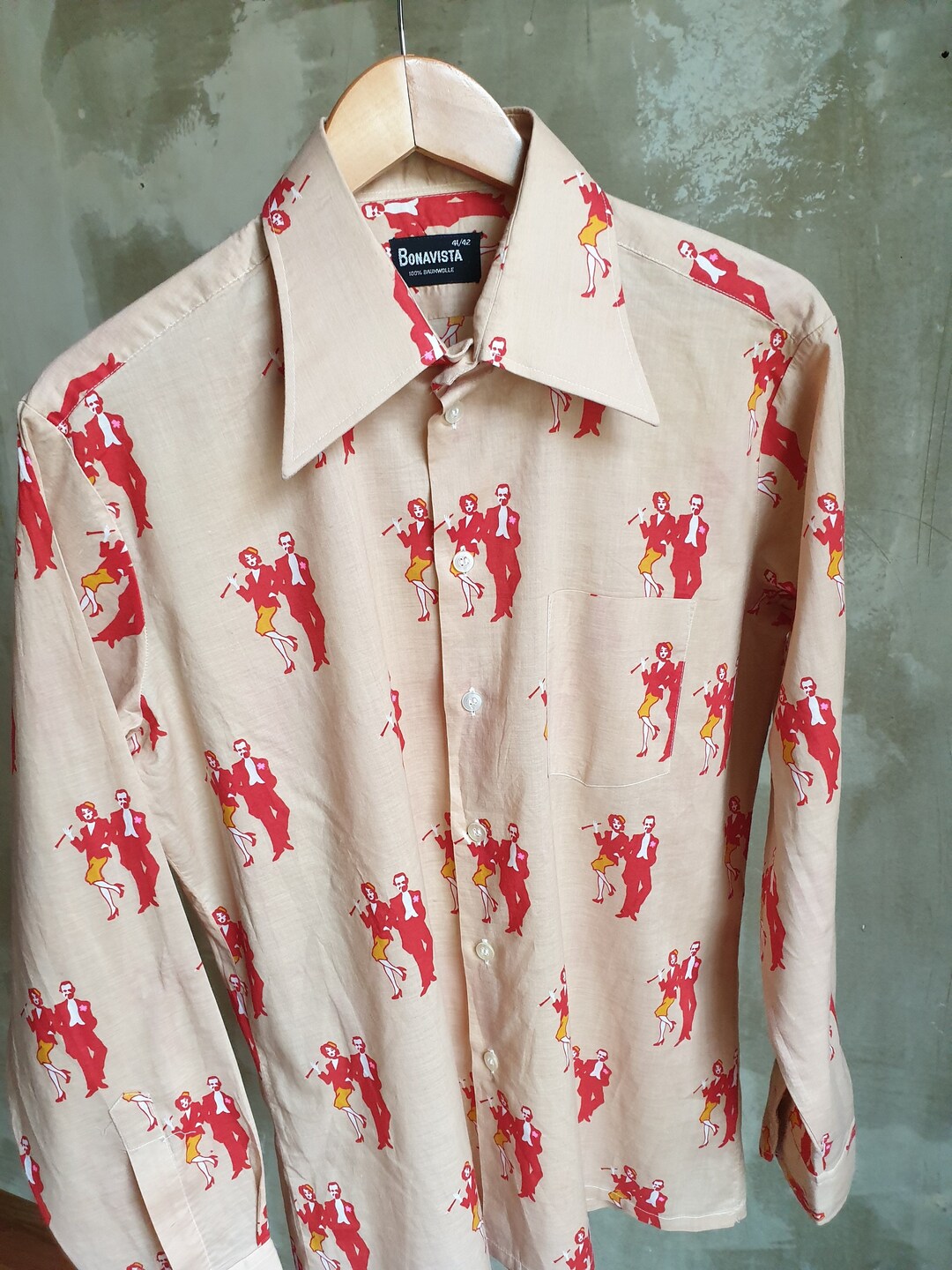 Vintage Men's Mod Novelty Print Button Down Shirt From Etsy
