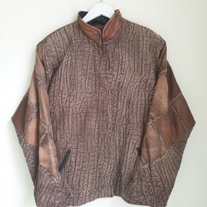 Vintage Lederjacke - 80er Jahre Brauner Patchwork Mantel