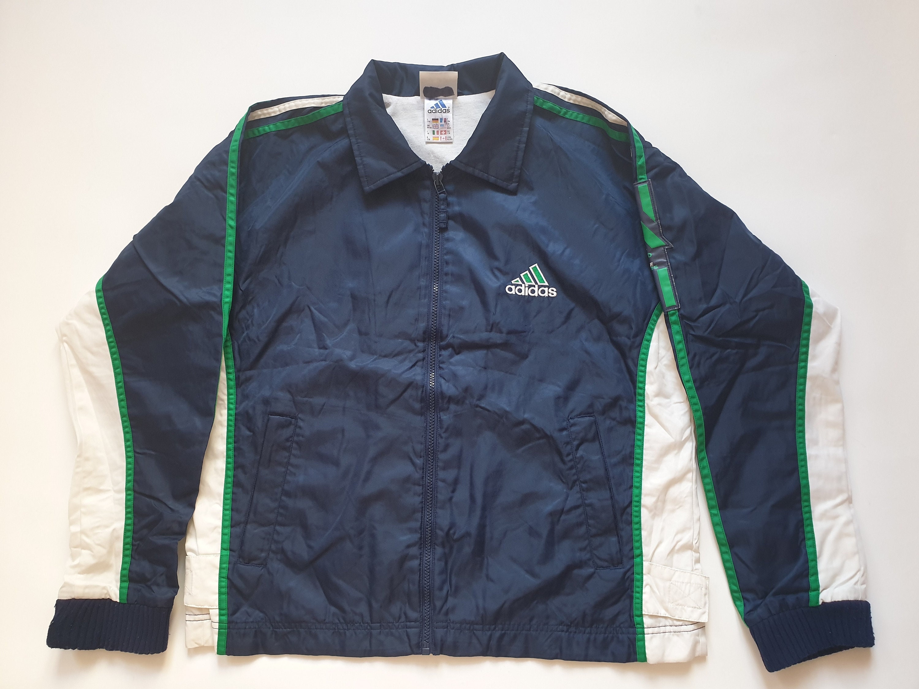 Vintage Adidas Track Jacket 90s Blue Green White Navy Three Vintage Adidas Track Jacket 90s Blue Green White Navy Three