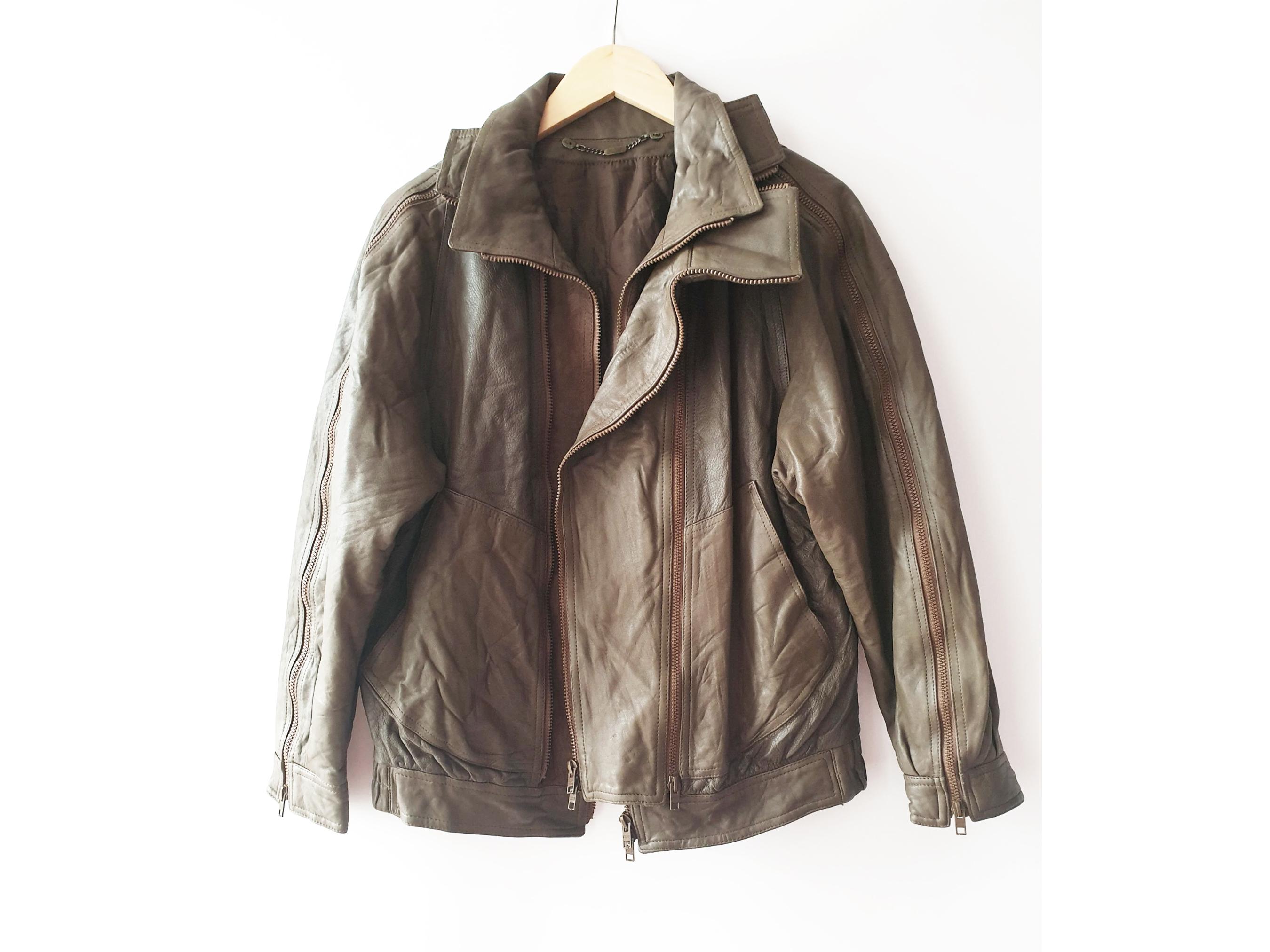 Vintage Brown Leather Jacket - 70s Multi-Zipper Moto Coat with High Collar