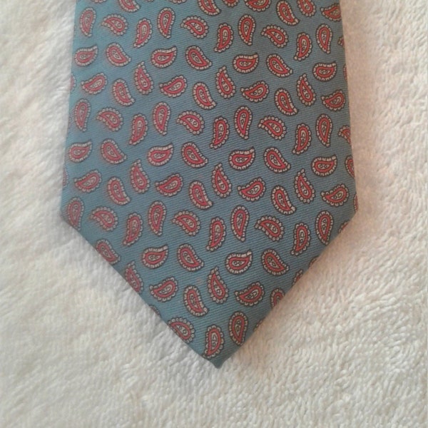 VINTAGE Todd's of San Antonio Teal Silk Paisley Leapord Print NECKTIE,Vintage Men's TIE,Vintage Men's Clothing Accessories,Vtg Men's Gifts