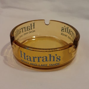 Vintage HARRAHS CASINO And Resort Reno Lake Tahoe Souvenir Memorabilia ASHTRAY,Gambling Mountain Lake Nevada Home Decor,Lake Tahoe Souvenir