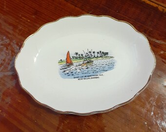 Vintage BUCKFAST POTTERIES Devon England Sandy Cay Honeymoon Isle Near Nassua Bahamas Porcelain DISH, Coin Dish, Catchall, Souvenir Plate