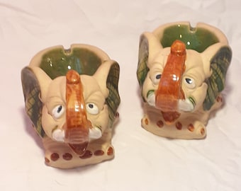 Set Of Two Stonwear Funny Critters Ashtray By Westwood Imports Pintado a mano CERAMIC ELEPHANT ASHTRAYS,Good Luck Ashtray,Asain Themed Ashtray