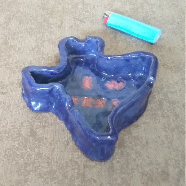 Vintage CERAMIC Handmade By Callie Haby TEXAS Shaped ASHTRAY,Vintage Childs Arts And Craft Ceramic Ashtray,Texas Shaped Ring Dish Candy Dish