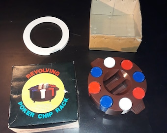 Vintage REVOLVING POKER Chip RACK nuevo en la caja nunca utilizado, accesorios de póquer vintage, regalo de los hombres vintage, juegos de cartas vintage, regalo de la cueva del hombre