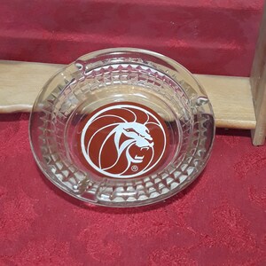 Vintage MGM glass round Grand Hotel and CASINO ASHTRAY, featuring Roaring Lion Logo, Las Vegas Souvenirs, Trinket Dish, Catch All, Coin Dish