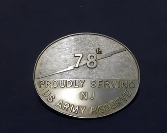 78th Devision Proudly Serving New Jersey, Army Reserve MILITARY BELT BUCKLE, Militaria Clothing, Army Memorabilia, vintage Mens Accessories