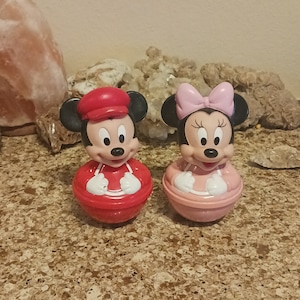 Vintage Walt Disney MINNIE MICKEY MOUSE Weeble Wobble, giocattoli di personaggi Disney vintage, accessori e giocattoli per l&#39;asilo nido Disney vintage, giocattoli Disney