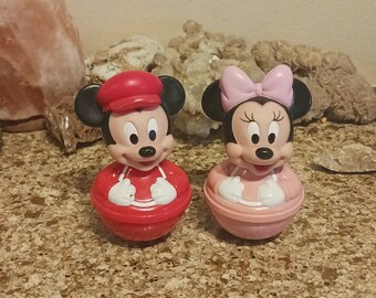 Vintage Walt Disney MINNIE MICKEY MOUSE Weeble Wobble,Vintage Disney Character Toys,Vintage Disney Nursery Accessories and Toys,Disney Toys