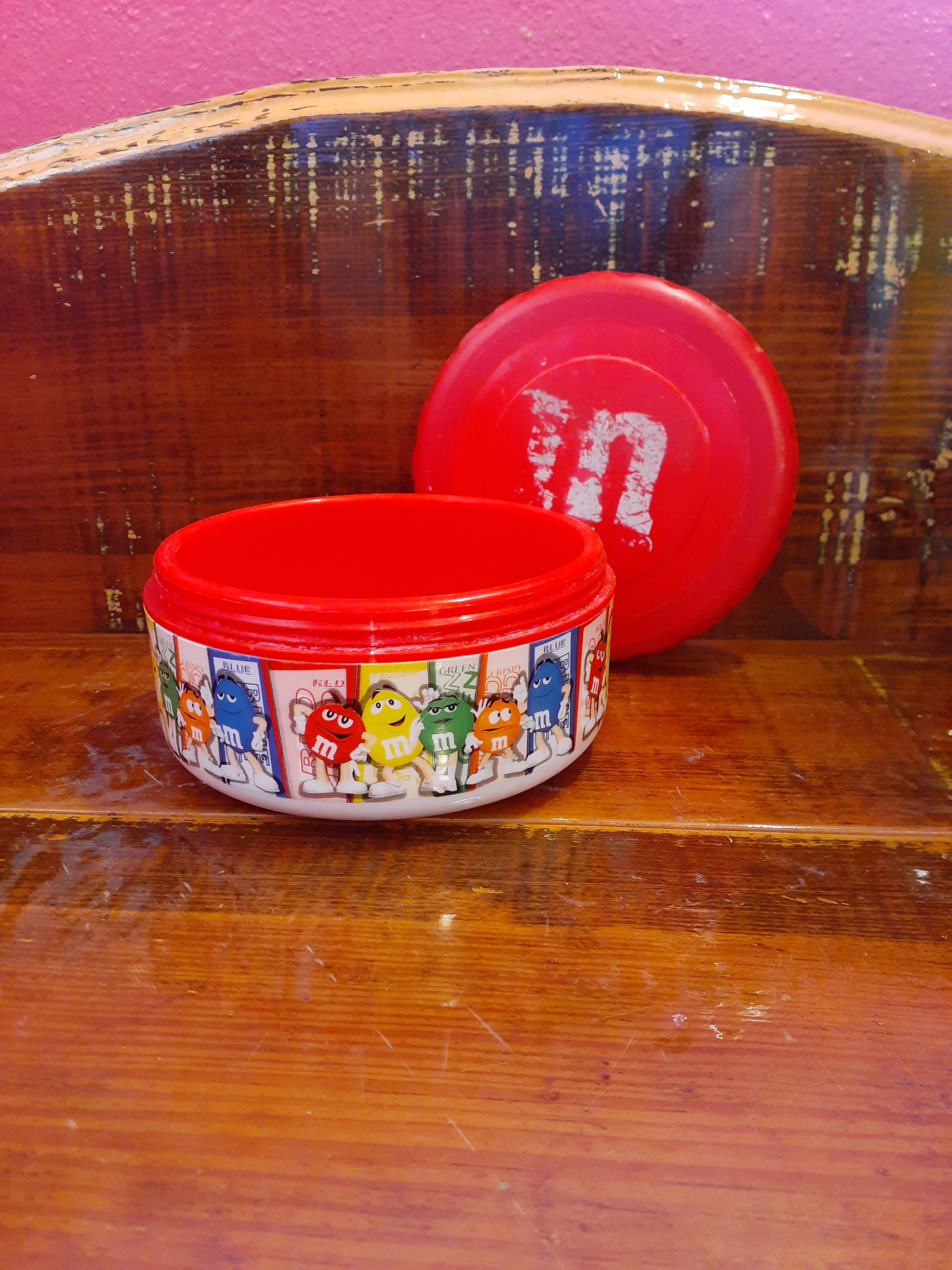 Vintage Plastic Red M&M STORAGE CONTAINER BOWL Made by A. Aronson,m and