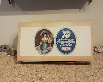 Juego de cóctel de cristalería vintage de 1973, edición del 75.º aniversario de Pepsi Cola, en perfecto estado.