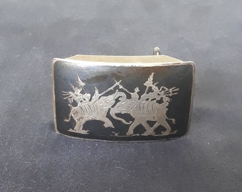 Vintage SIAM 925 plata esterlina ELEPHANT cinturón BUCKLE, accesorios para hombres, elefantes de la hebilla del cinturón de guerra, 20 gramos de plata, hebillas de cinturón de la vendimia