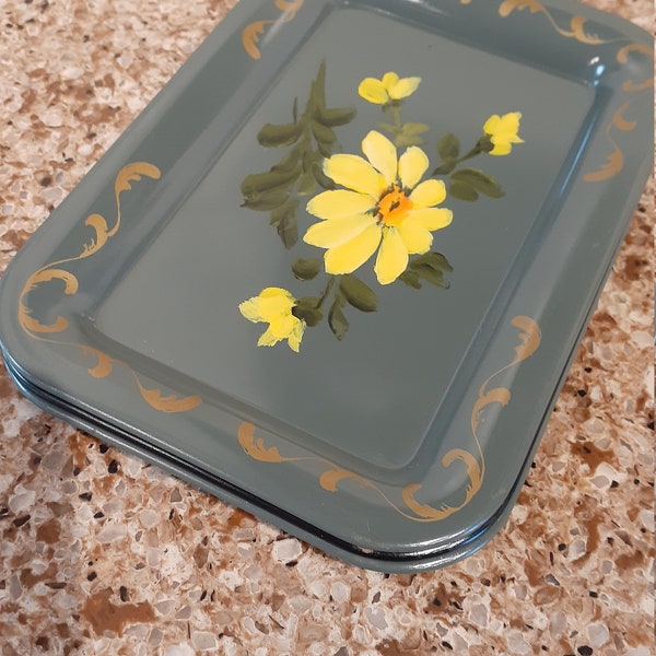 Vintage Hand Painted ROLLING Ring Dish Change Caddy JEWELRY TRAY,Farmcore Decorative Trays Hand Made Painted,Vintage Jewelry Bathroom Decor