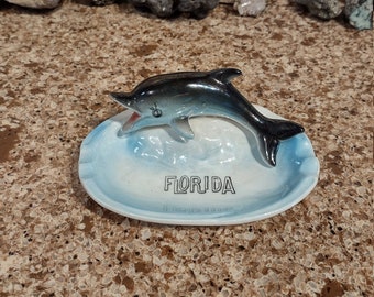 Vintage Ceramic FLORIDA DOLPHIN ASHTRAY Souvenir