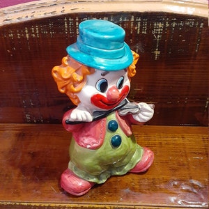 Vintage Norleans Ceramic CLOWN With Violin PIGGY Coin BANK,Vintage Clown Penny Bank,Nursery Room Decor,Childs Room Decor,Chippy Clown Bank