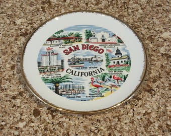 PLATO Coleccionable Vintage de SAN DIEGO, California, con el Zoológico, el Antiguo Faro Español, la Misión de San Diego de Alcalá