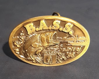 BASS Spirit Of '96 Brass Fishing BELT BUCKLE, Fishermen Collectibles, Men's Accessories, Men's Jewelry,  Gifts for him, Clothing