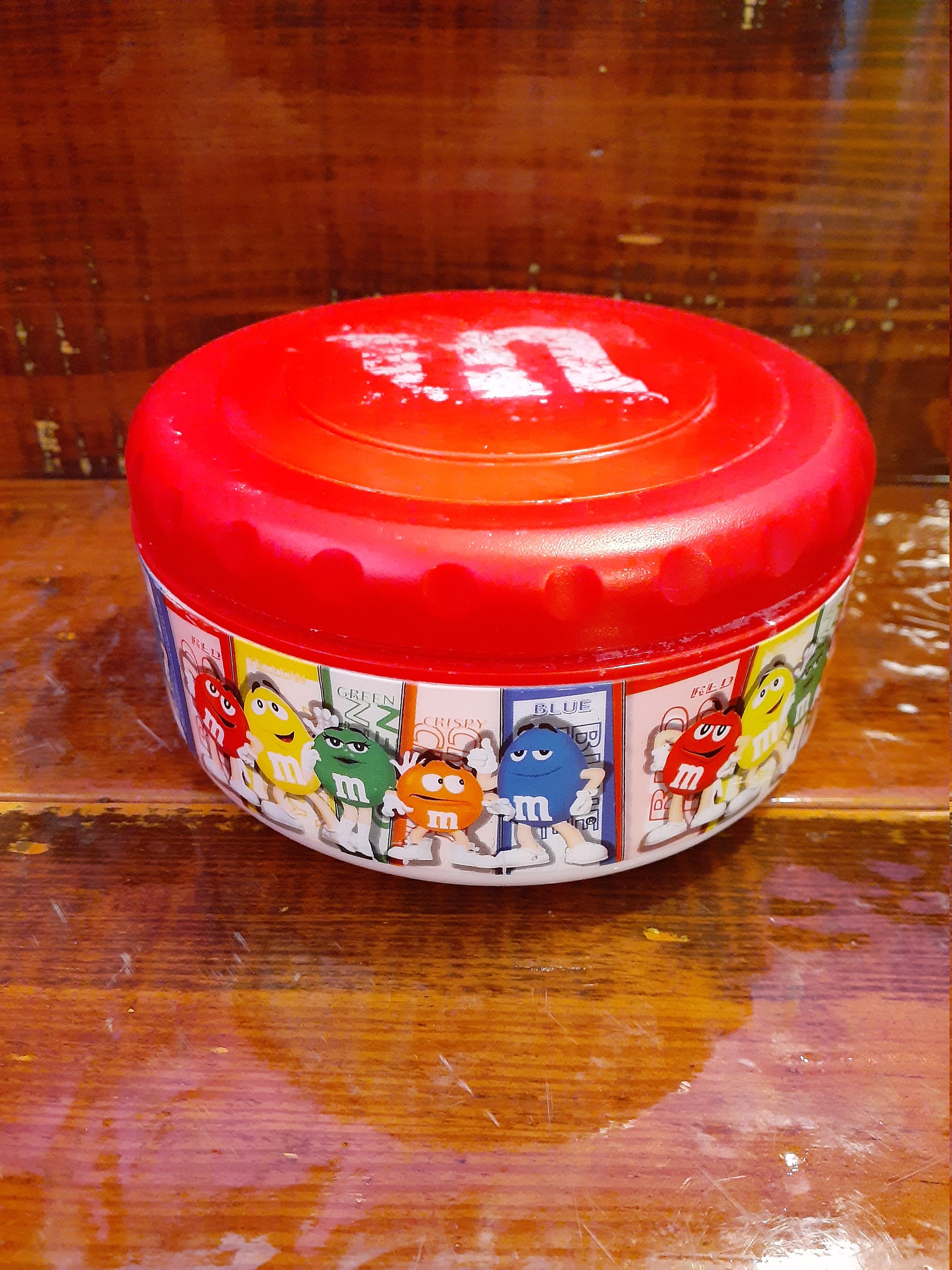 Vintage Plastic Red M&M STORAGE CONTAINER BOWL Made by A. Aronson,m and