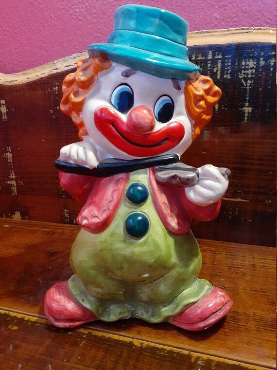 Vintage Norleans Ceramic CLOWN With Violin PIGGY Coin Bank,vintage