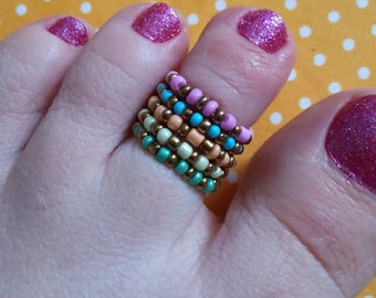 Summer Cool Glass Seed Bead Stretch Toe Ring Holiday Boho Summer