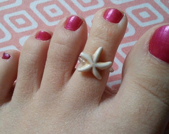 Super Cute Starfish & Glass Seed Bead Stretch Toe Ring VSCO Summer Boho Beach