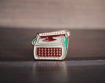 Vintage Enamel Typewriter Retro Pin, Pin, Cute, Hobby, Collection, Patches, Accessories, Teal, Brown, Buttons, Rare, Stocking Stuffer