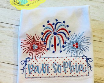 Personalized Patriotic Shirt/Personalized Firework Shirt/Firework Girl Shirt/Firework Shirt/4th of July Shirt/Embroidered Patriotic Shirt
