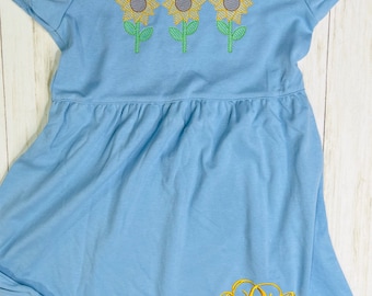 Personalized Sunflower Short Sleeve Ruffle Dress/Personalized Ruffle Dress/ Monogrammed Short Sleeve Ruffle Dress/Summer Ruffle Dress