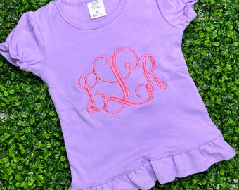 Monogram Ruffle Shirt/Monogram Puff Sleeve Shirt/Monogram Girl Shirt/Personalized Ruffle Shirt/ Personalized Puff Sleeve Shirt
