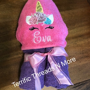 Customized Unicorn Hooded Towel, Unicorn Face Hooded Towel, Unicorn Hooded Bath Towel, Unicorn Floral Hooded Towel
