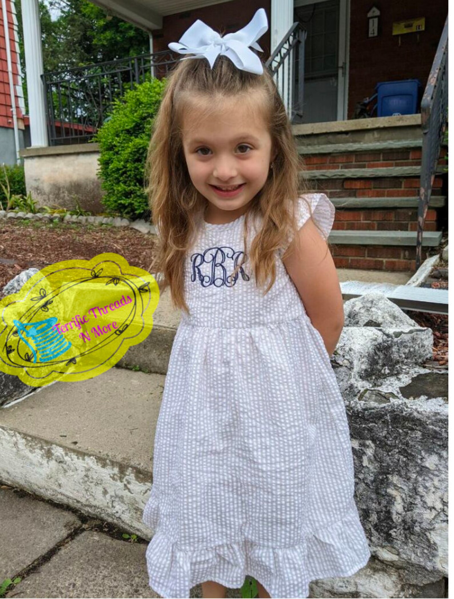 Monogramed Seersucker Dress/ Seersucker Embroidered Dress/ Etsy