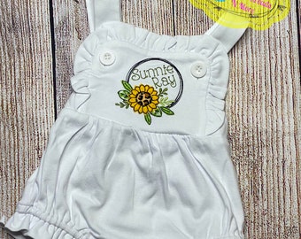 Personalized Sunflower Toddler Romper/Embroidered Sunflower Outfit Shirt/Sunflower Monogram Romper/ Sunflower Frame Monogram Toddler Outfit