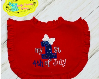 Personalized 1st Fourth of July Bib/Embroidered Patriotic Bib/Forth of July Bib/4th of July bib/ Holiday Ruffle Bib