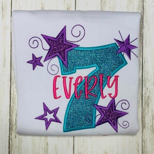 Seventh Birthday Shirt, Birthday Shirt For Girls, Glitter Number Birthday Shirt, Personalized Glitter Number Birthday Shirt