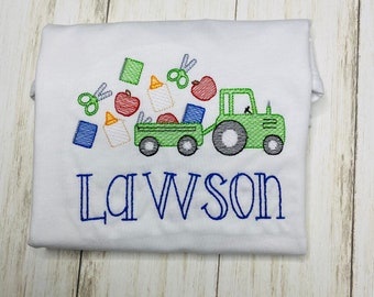 Back To School Tractor Shirt/ Back to School Personalized Embroidered Shirt/ Personalized School Shirt/ Back To School Boy Shirt