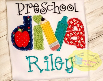 Personalized Preschool Shirt, Personalized Preschool Diva, Preschool Girl Shirt, Applique Preschool Shirt, Applique Preschool Diva Shirt