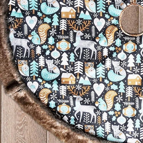 Vintage Woodland Christmas Quilted Tree Skirt Chickadees Etsy