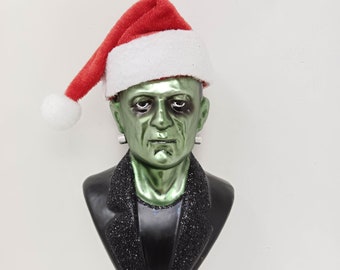Frankenstein Santa Glass Christmas Ornament