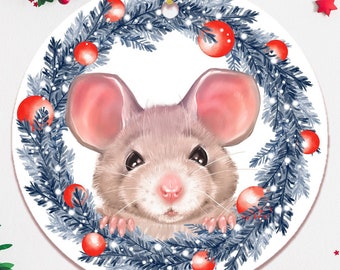 Watercolor Cute Christmas Rat Ornament