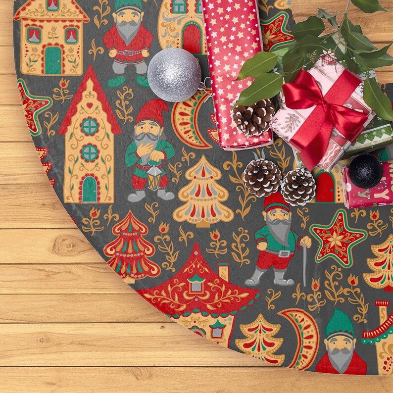 Gnome Folk Pattern Vintage Christmas Tree Skirt Etsy