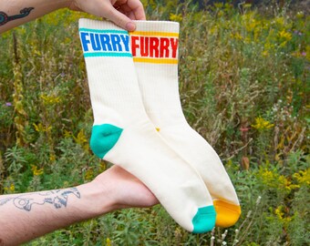 Furry Socks - Cotton/Nylon Blend Crew Socks - Furry Fandom Socks, Funny Geek Socks