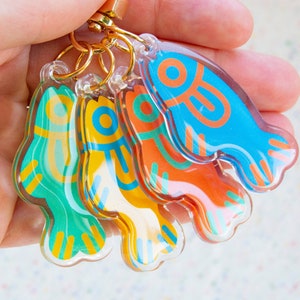 Loud Fishes Epoxy Keychain - Colorful folk art fish, acrylic charm keychain