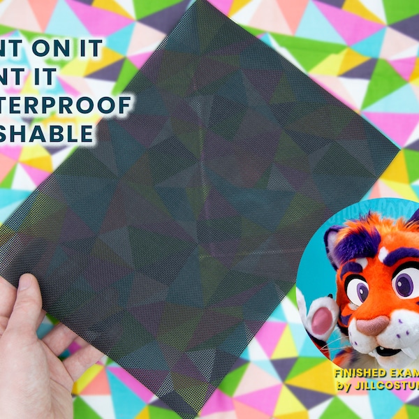 8x10.5in Eye Mesh - Duurzaam Zwart Hoge zichtbaarheid Overschilderbaar Afdrukbaar Waterdicht Vinyl Mesh Canvas Curlworks Fursuit Mesh - Raptor Masker Ogen